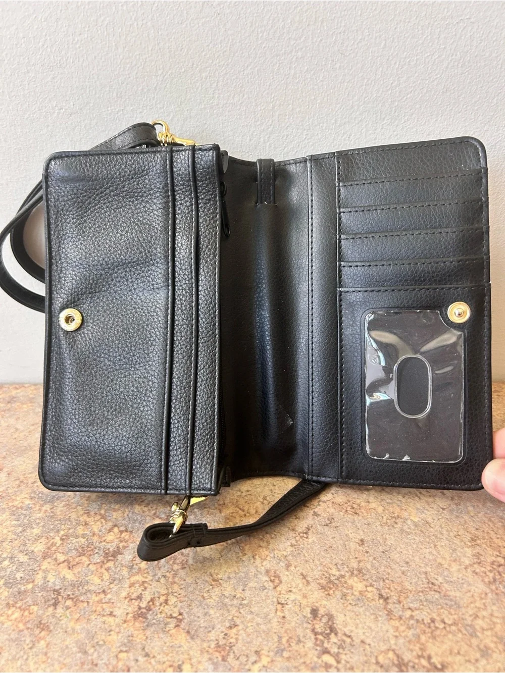 DOPP Genuine Pebbled Black Leather convertible wallet/purse/wristlet
